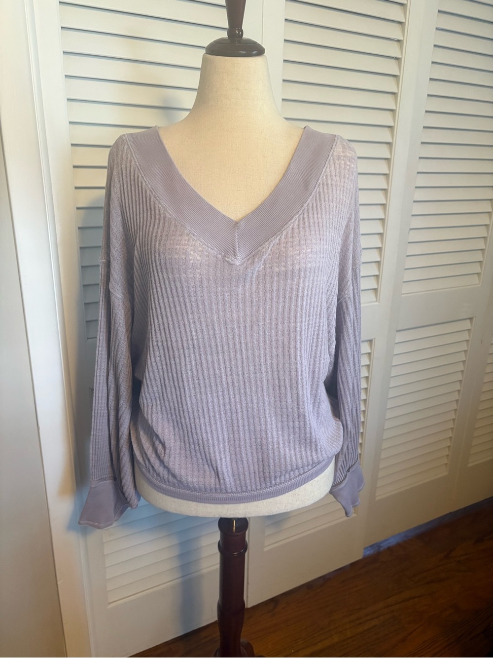 Free People Lavender Ribbed V-Neck Knit Sweater